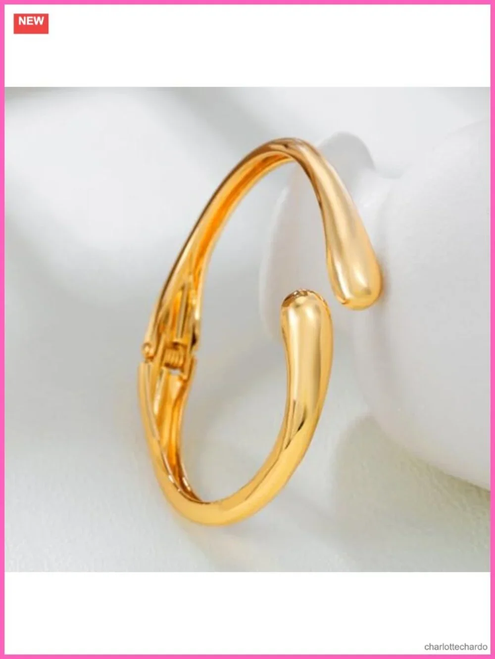 Gold Plated Chunky Cuff Bangle Bracelet Twisted Hinged Open Wide Waterdrop